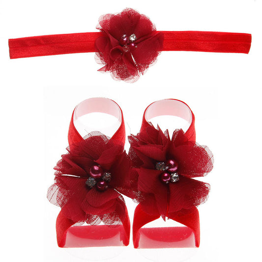Chiffon Barefoot Baby Sandals with Matching Headband