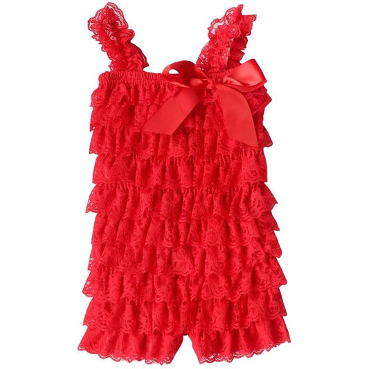 LIL MISS -  Ruffled Lace Romper - Red
