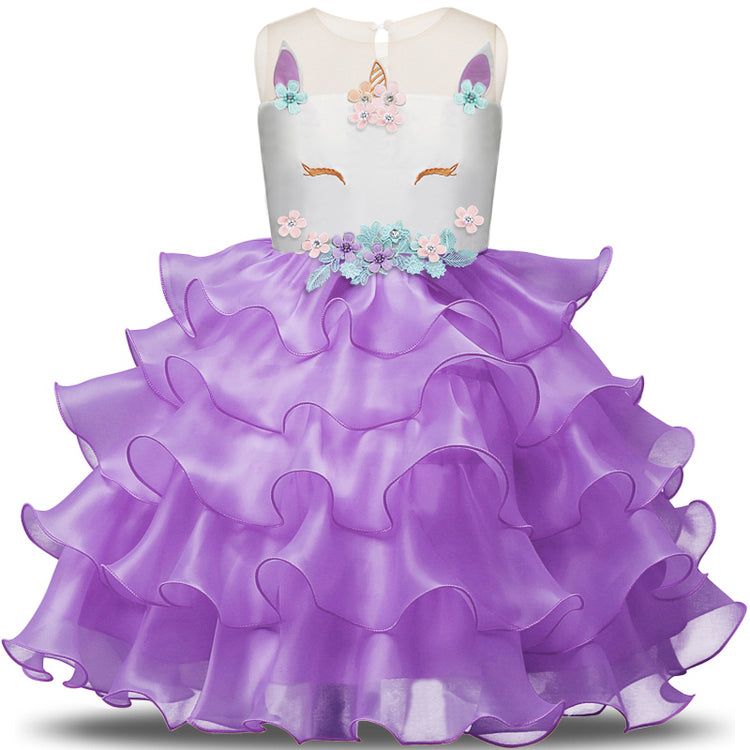 LIL MISS -  Unicorn - Organza - Purple - Girls Dress