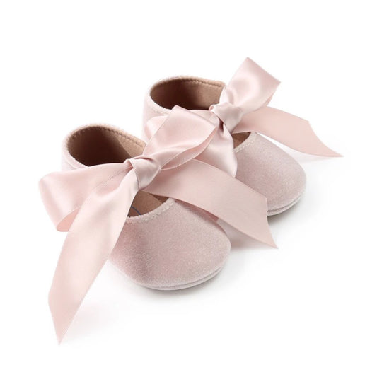 LIL MISS -  Blush Velvet Bow Baby Shoe