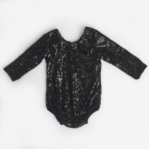 LIL MISS -  Black Long Sleeve Sequin Bodysuit - Girls Dress