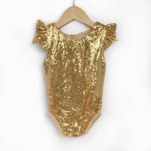 LIL MISS -  Gold Flutter Sequin Bodysuit - Girls Dress