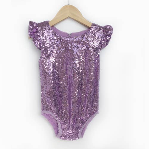 LIL MISS -  Lavender Flutter Sequin Bodysuit - Girls Dress