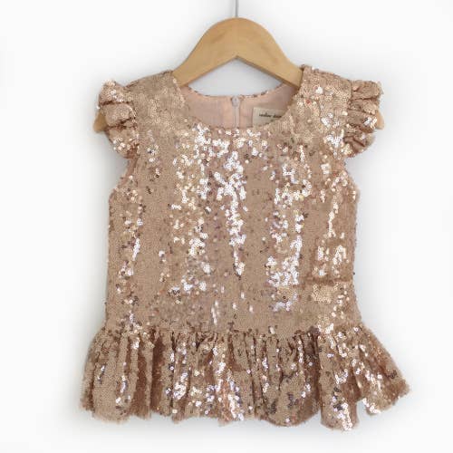 LIL MISS -  Blush Sequin Peplum Top - Girls Dress