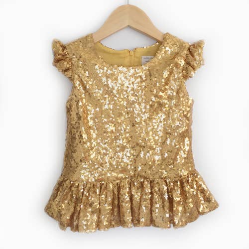 LIL MISS -  Gold Sequin Peplum Top - Girls Dress