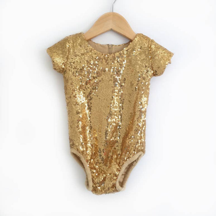 LIL MISS -  Gold Sequin Bodysuit - Girls Dress