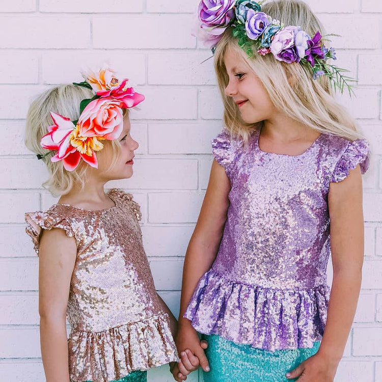 LIL MISS -  Lavender Sequin Peplum Top - Girls Dress