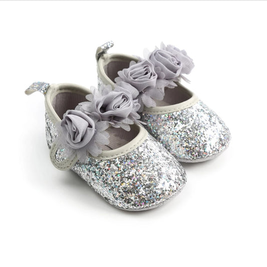 LIL MISS -  Silver Flower Baby Shoe 12 Months
