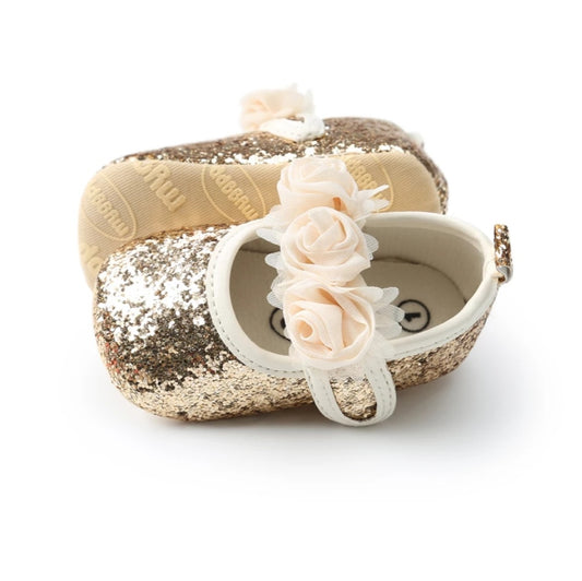 LIL MISS -  Gold Flower Baby Shoe 12 Months
