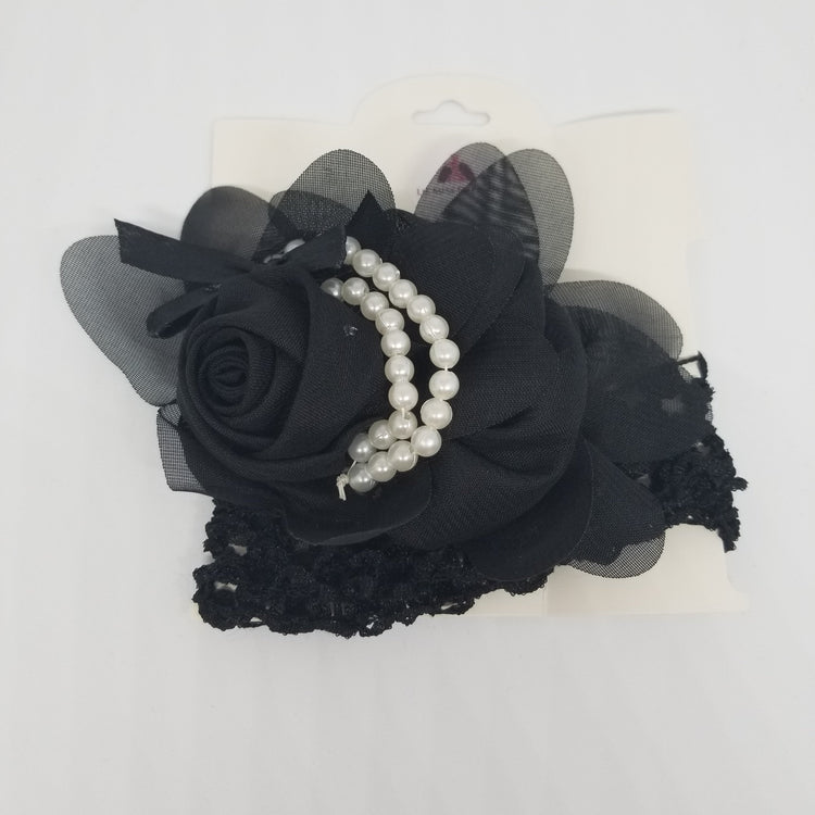 LIL MISS -  Flower Pearl Headband- Black