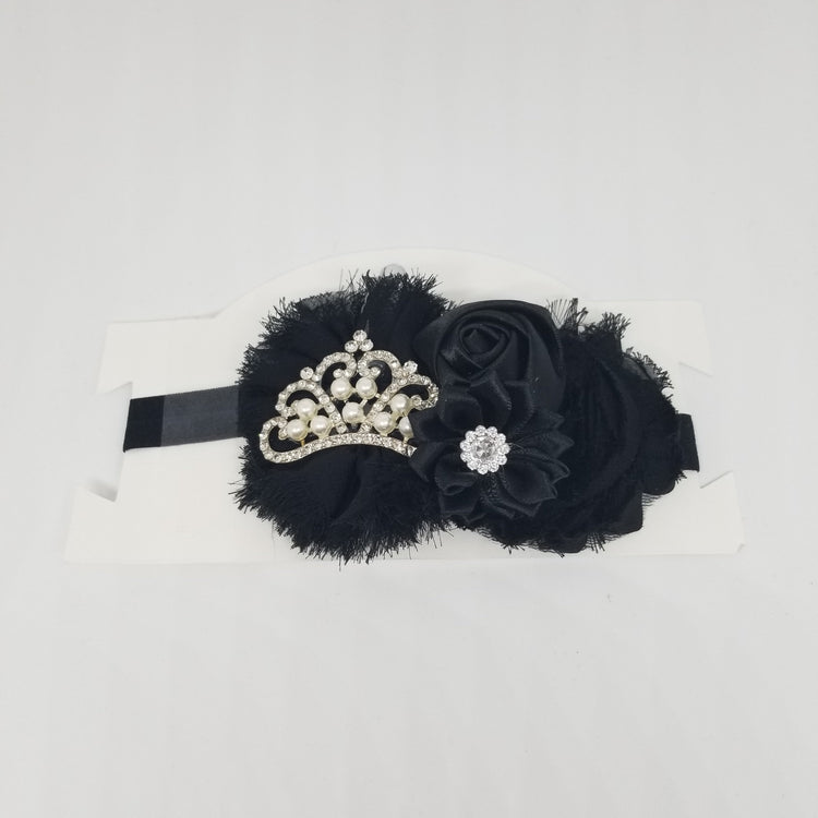 LIL MISS -  Princess Crown Flower Headband- Black
