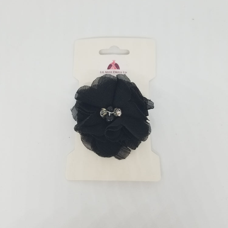 LIL MISS -  Single Chiffon Flower Hair Clip- Black
