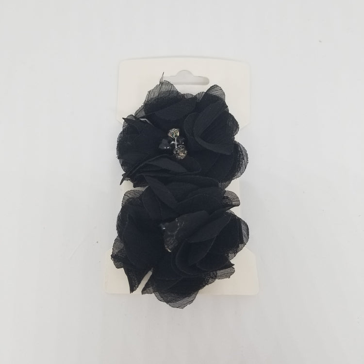 LIL MISS -  Double Chiffon Flower Hair Clips- Black