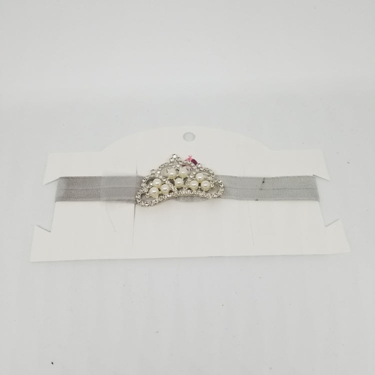 LIL MISS -  Jeweled Princess Crown Headband- Grey