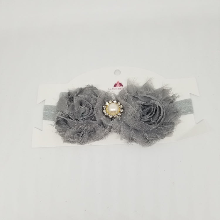 LIL MISS -  Shabby Flower Headband- Grey