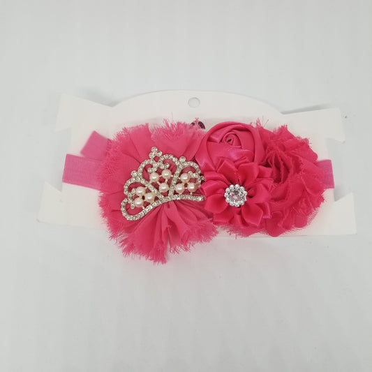LIL MISS -  Princess Crown Flower Headband- Hot Pink