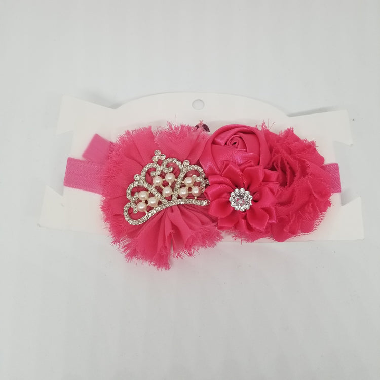LIL MISS -  Princess Crown Flower Headband- Hot Pink