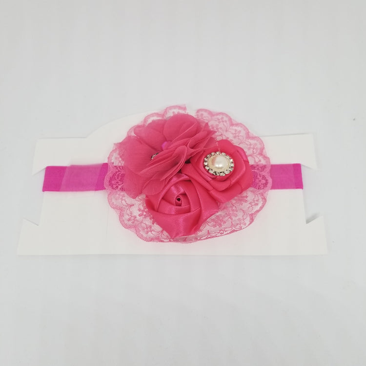LIL MISS -  Lace Flower Headband- Hot Pink