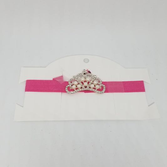 LIL MISS -  Jeweled Princess Crown Headband- Hot Pink