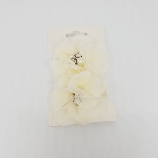 LIL MISS -  Double Chiffon Flower Hair Clips- Ivory