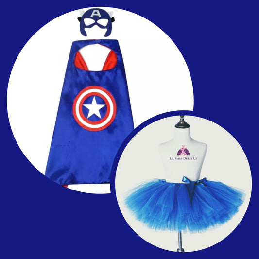 LIL MISS -  Superhero Cape Signature Dress Up Set - Captain America