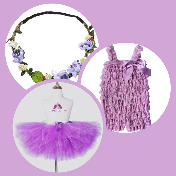 LIL MISS -  Baby Lace Romper Signature Dress Up Set - Purple
