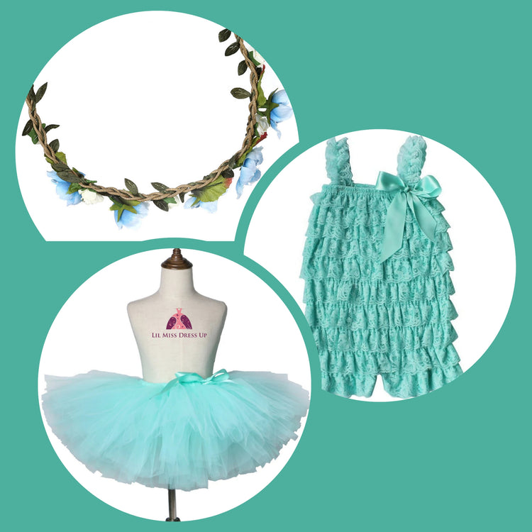 LIL MISS -  Baby Lace Romper Signature Dress Up Set - Mint