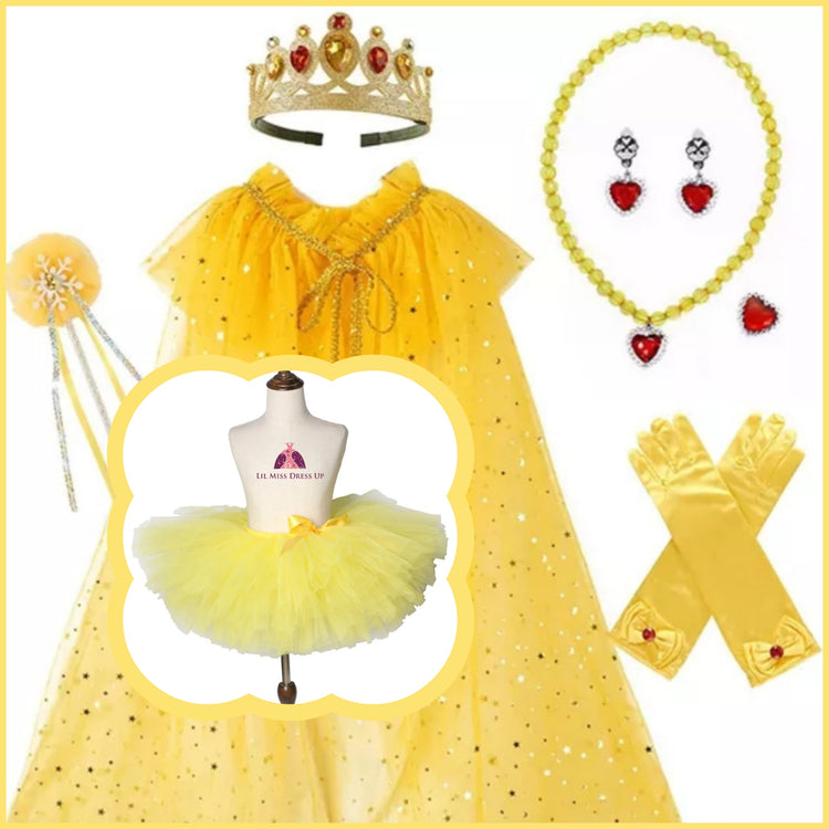 LIL MISS -  Princess Tulle Cape Signature Dress Up Set - Yellow