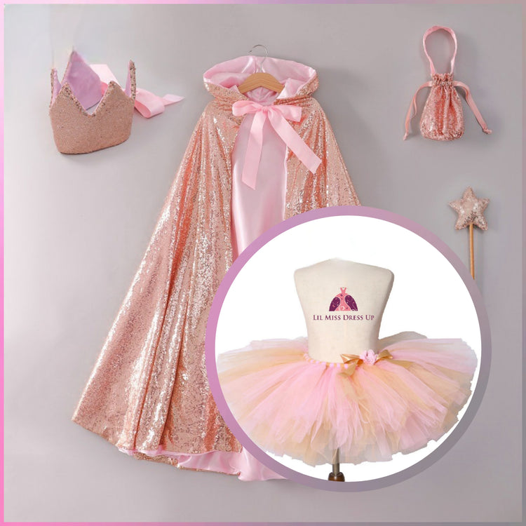 LIL MISS -  Princess Sequin Cape Signature Dress Up Set - Rosegold