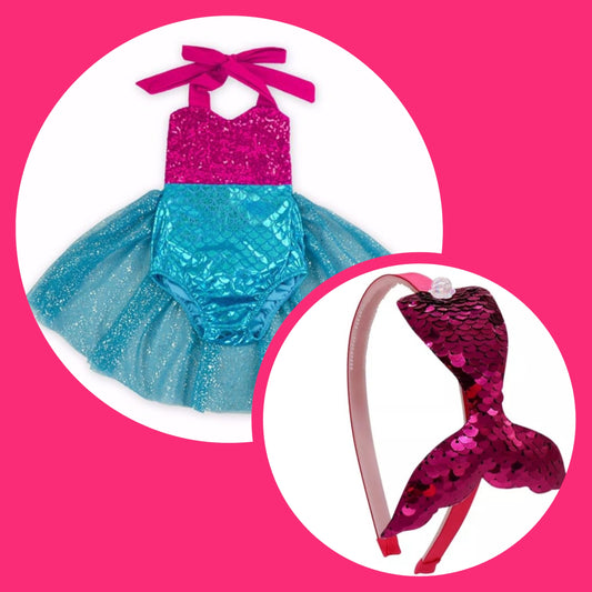 LIL MISS -  Mermaid 12M Romper Signature Dress Up Set- Hot Pink