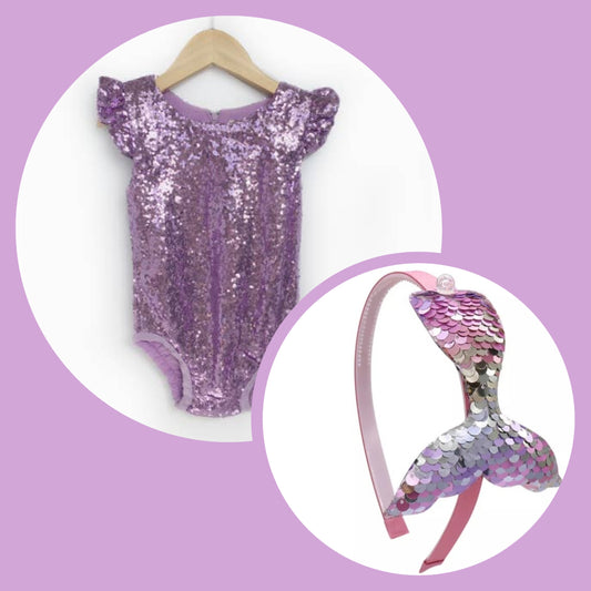LIL MISS -  Mermaid Sequin Bodysuit Signature Dress Up Set - Purple