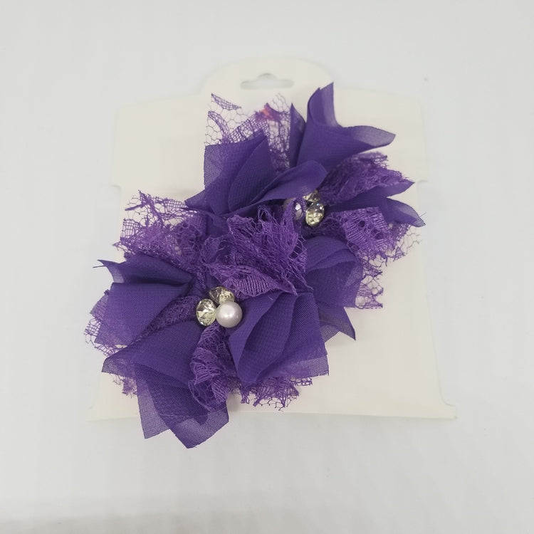 LIL MISS -  Double Flower Hair Clips- Purple Beads