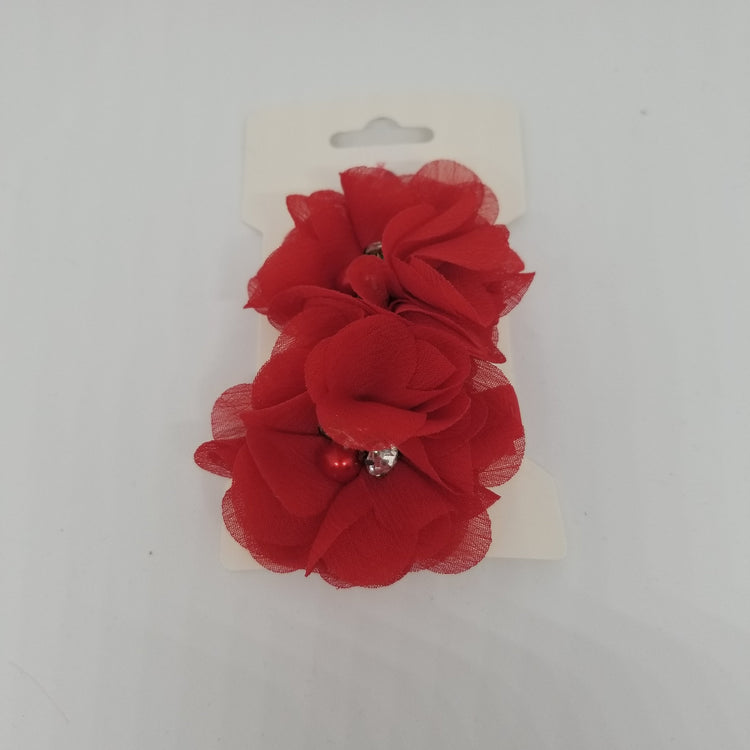 LIL MISS -  Double Chiffon Flower Hair Clips- Red