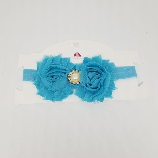 LIL MISS -  Shabby Flower Headband- Turquoise