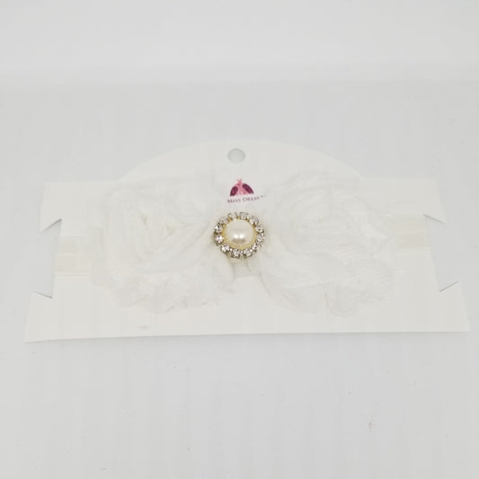 LIL MISS -  Shabby Flower Headband- White