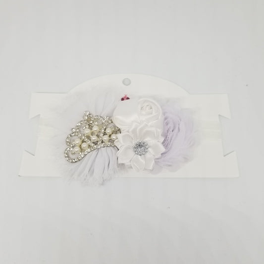 LIL MISS -  Princess Crown Flower Headband- White